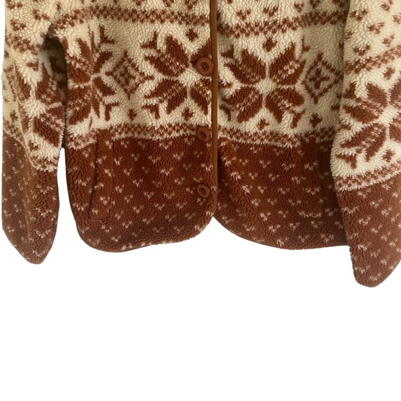 Orvis Beige Tan Fair Isle Collarless Fleece Jacket Large - Picture 4 of 12